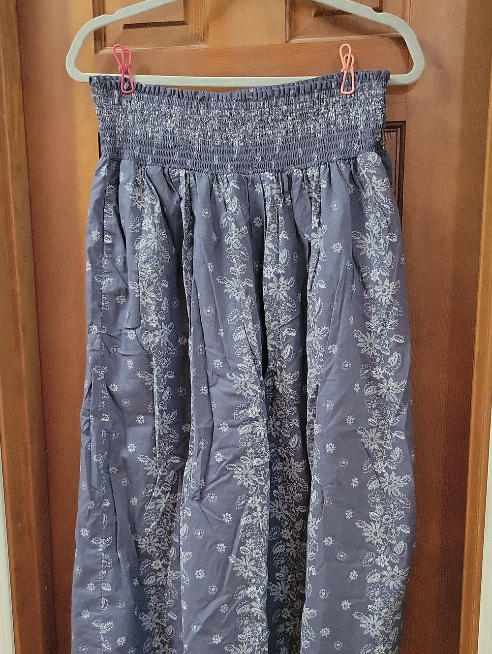 Blue Floral Smocked Waist Skirt 100% Cotton - Picture 2 of 6